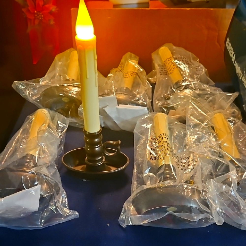 7 - New Plow & HearthWindow Candle Holders with Cream Candles And Bulbs